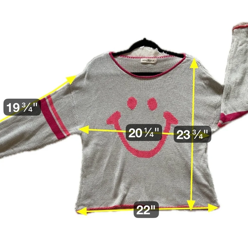Natural Life Smiley Face Gray Knit Sweater Boho Cozy Oversized Pullover Medium - Picture 5 of 8